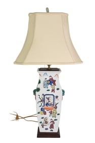 Chinese Porcelain Vase-Form Lamp - A porcelain vase-form lamp. The vase with polychrome decoration