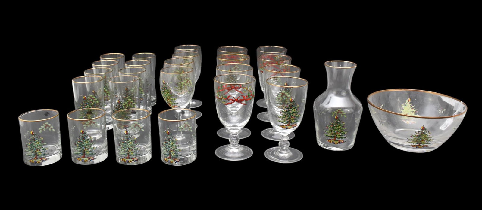 26pcs. Spode Christmas Tree Assorted Glassware, 24 Tumblers, Decanter and Bowl (1 of 9)