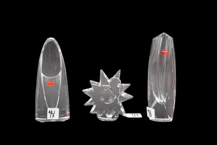 3 Baccarat Crystal pcs, 2 Bud Vases and star paperweight (original boxes)