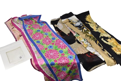 4 Designer Ladies Scarves, Ferragamo, Gucci, Roberto Cavalli, and Valentino Sold with 3 Skinny