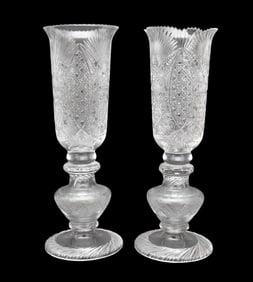 Pair Cut Glass Vases, 20"h (rims not matching, chips)