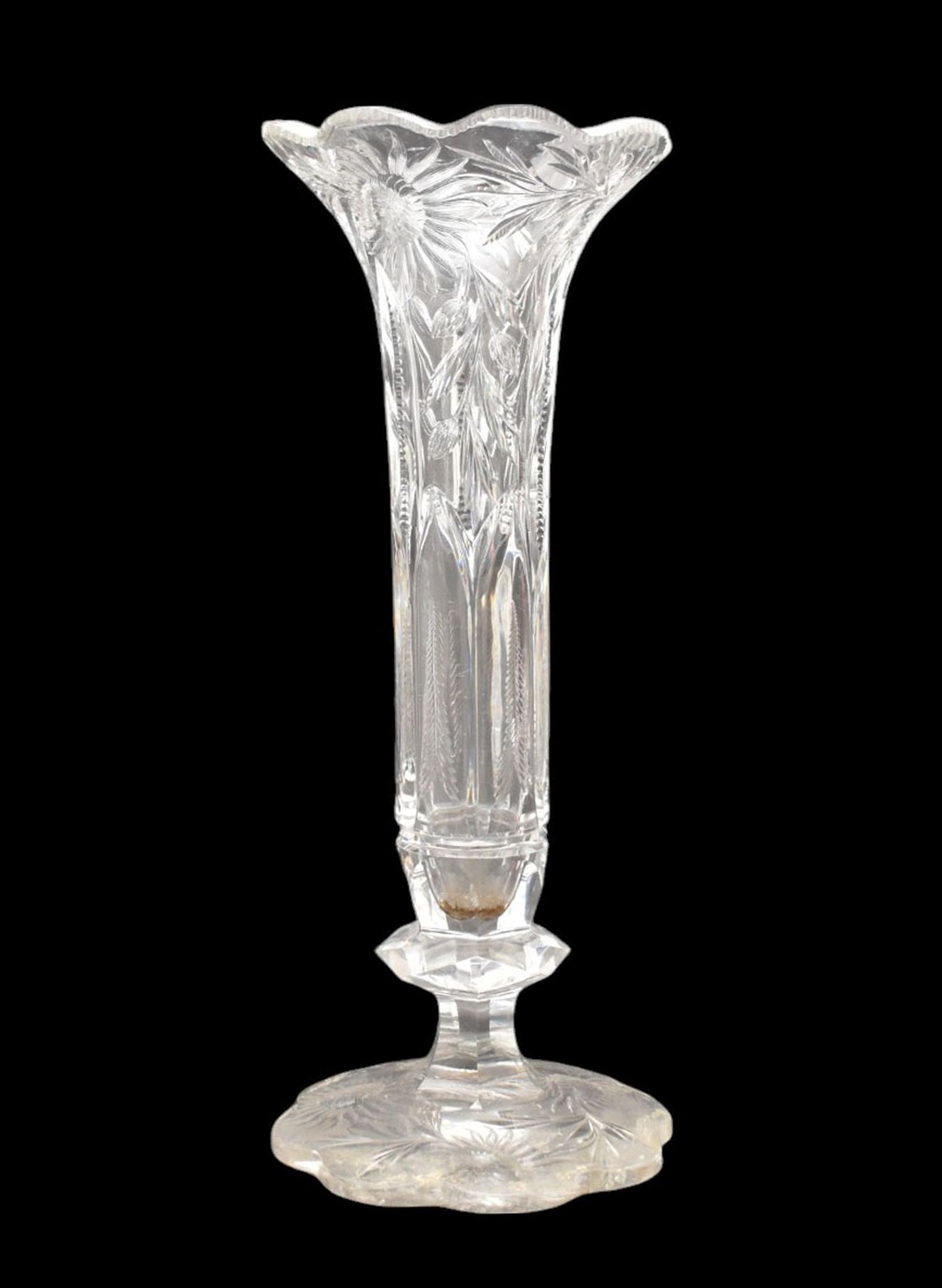 Single Cut Glass Vase, 20"H: Single Cut Glass Vase, 20"H