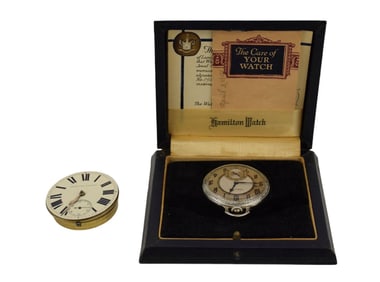 1935 Hamilton Pocket Watch gold Filled with Original Box. Grade 912 Model 2 17J 12S 44mm & English
