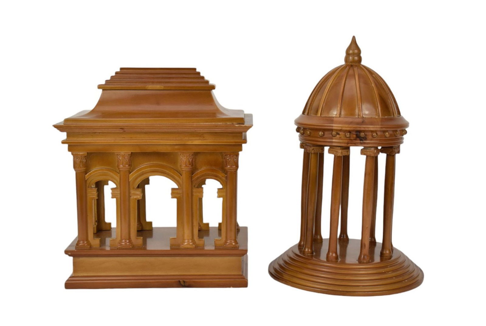 2 Architectural Buildings, Global Views, wood, Domed building - 12" h, Temple - 9" h x 12" w: 2 Architectural Buildings, Global Views, wood, Domed building - 12" h, Temple - 9" h x 12" w