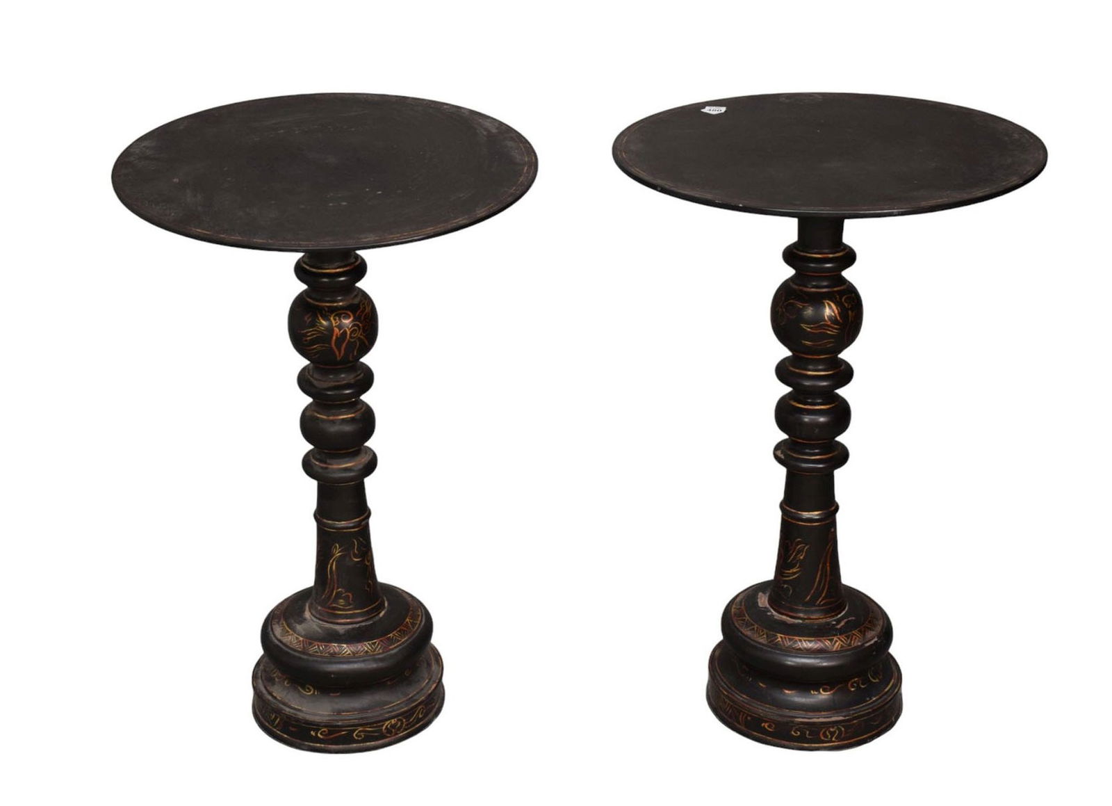 Pair Black Side Tables on turned pedestals, 30"h x 15"w (1 of 3)