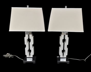 White Modern Style Lamps, 28"h top of shade