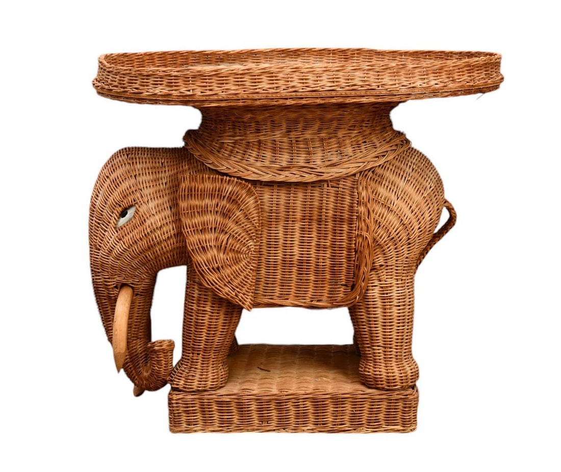 Wicker Elephant Side Table, 22" h x 23" w x 16" d (1 of 6)