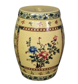 Yellow Floral Design Ceramic Garden Seat, 19"h x 12"w