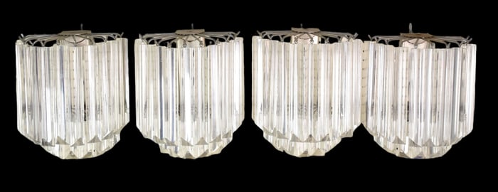4 Mid-Century Wall Lighting Fixtures with 18 Lucite Prisms in 2 Sizes