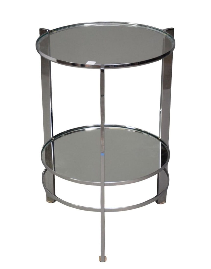 Chrome & Glass Round Occasional Table, 28"h x 20"d (1 of 4)