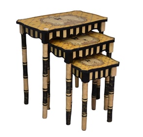Nest of 3 Painted Tables, Dog Design on Top Surfaces