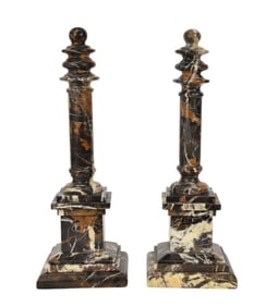 Pair Brown, Black & Cream Colored Marble Sculptures, 16" h