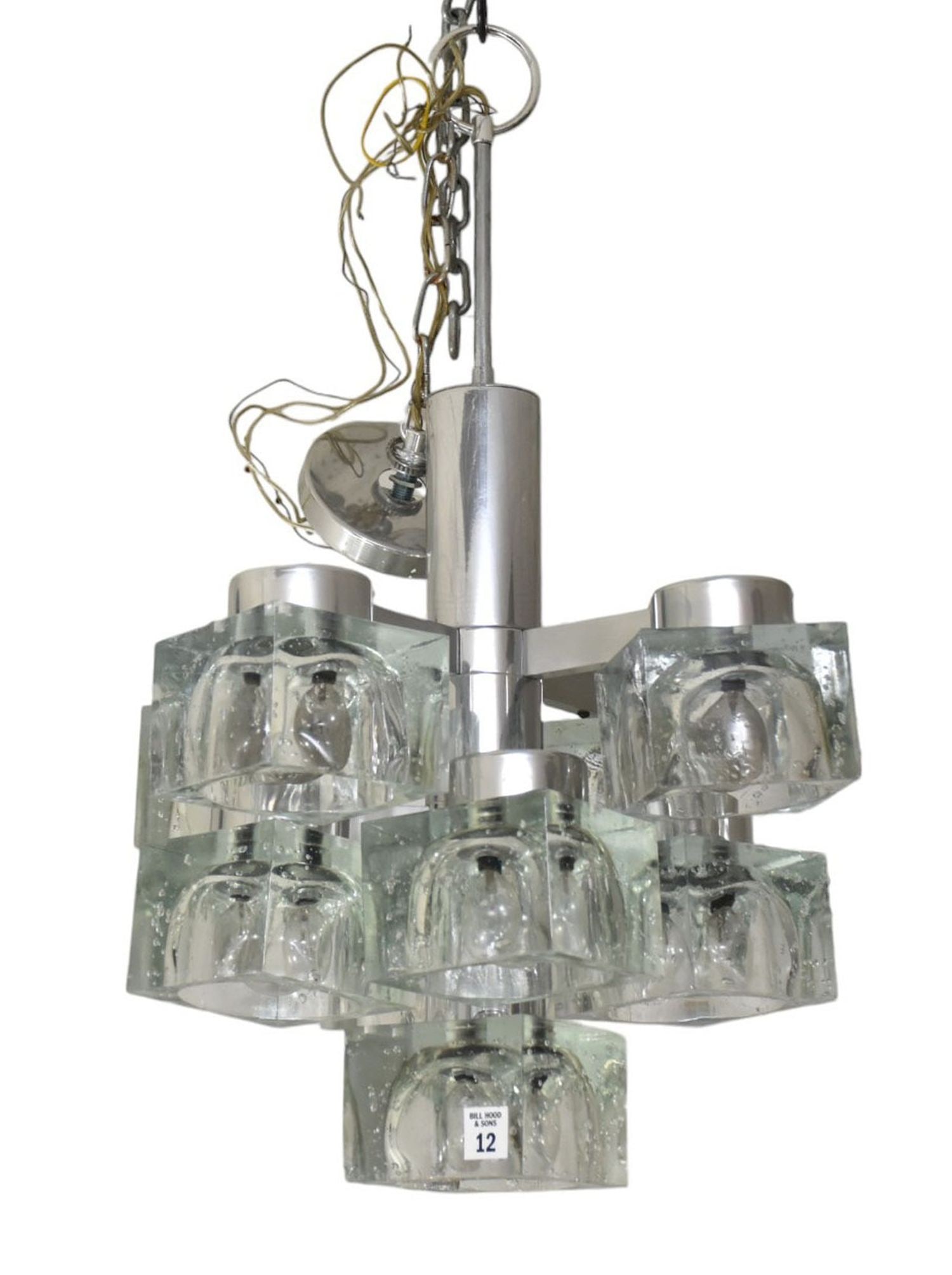 Gaetano Sciolari Modern Chandelier, 9 Glass Block Style Lights, 20"h x 17"w: Gaetano Sciolari Modern Chandelier, 9 Glass Block Style Lights, 20"h x 17"w