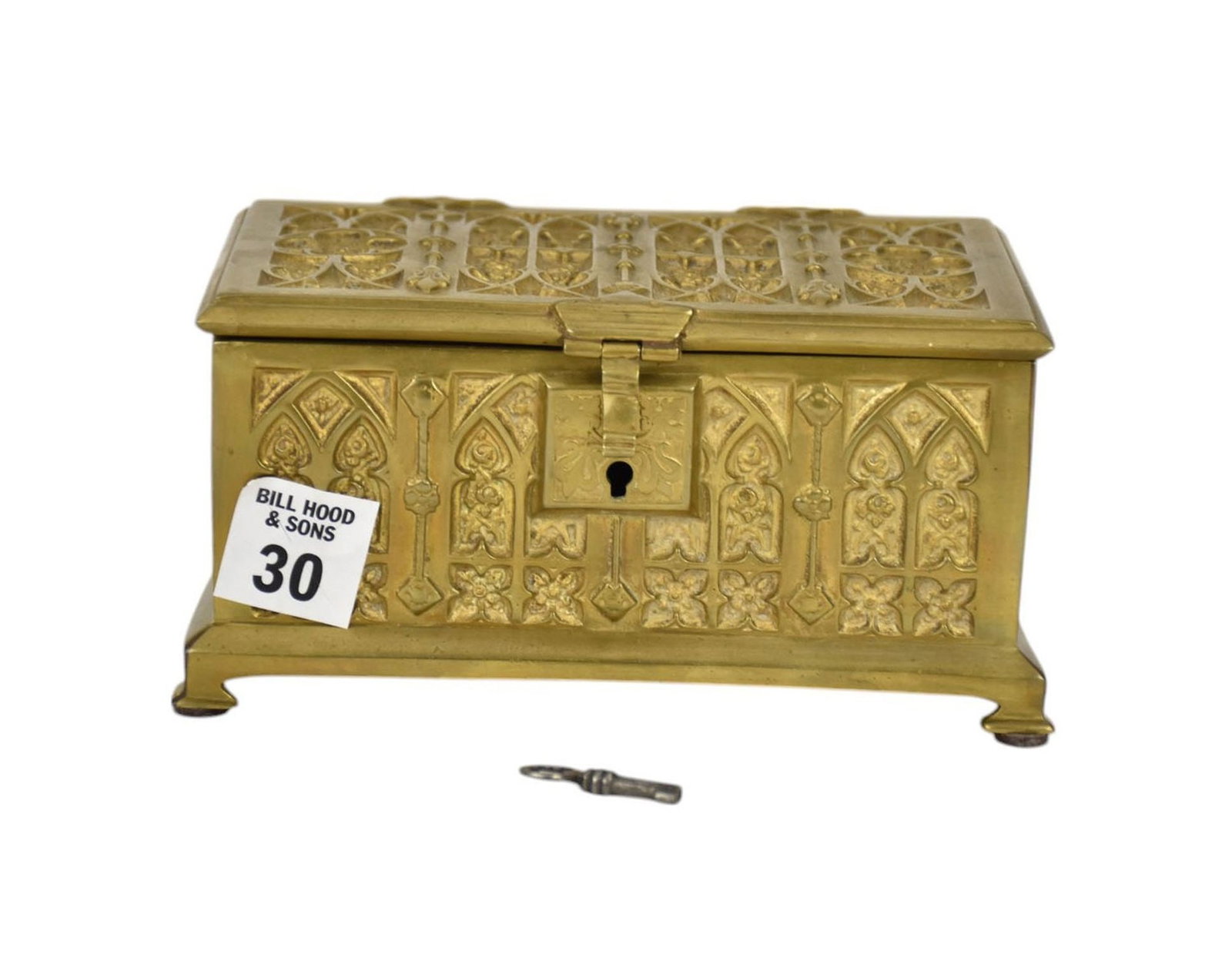 Bronze Jewel Casket in Relief, Impressed Harcourt on Bottom (3"h x 3 1/2"d): Bronze Jewel Casket in Relief, Impressed Harcourt on Bottom (3"h x 3 1/2"d)