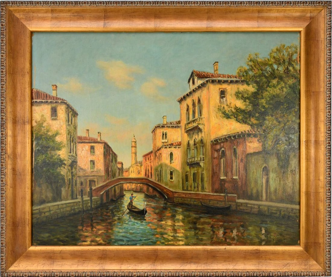 Jean Beaufort, Venice Canal scene, signed lower right, oil on canvas, 24" x 30" canvas, 30 1/2" x 36: Jean Beaufort, Venice Canal scene, signed lower right, oil on canvas, 24" x 30" canvas, 30 1/2" x 36 1/2" overall