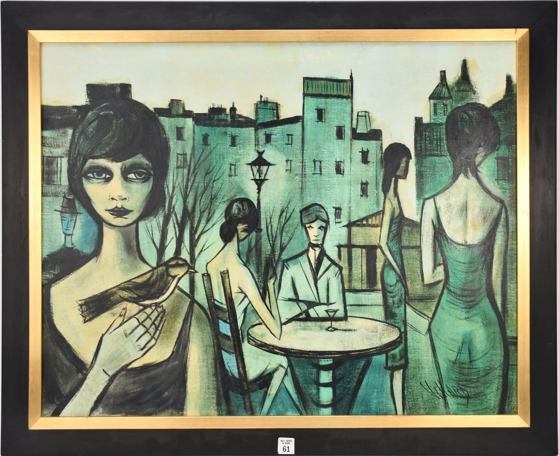 Charles Levier aka Villard. oil on canvas, signed Villard -1961 lower right, Figures at French: Charles Levier aka Villard. oil on canvas, signed Villard -1961 lower right, Figures at French Café, 24" x 30" canvas, 29" x 35 1/2" overall