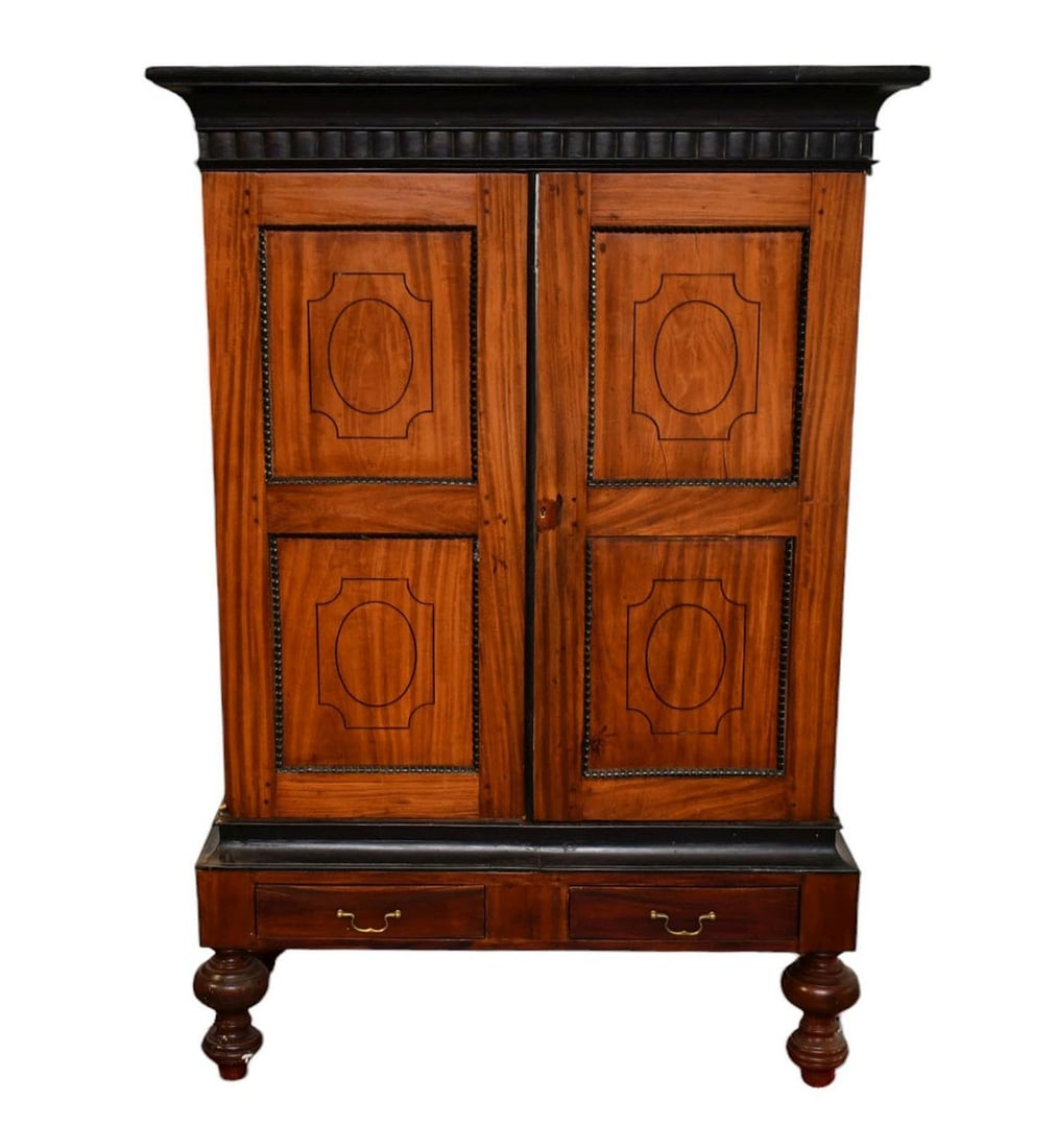 3pc. Vintage Continental Cupboard, 2 Doors With Beaded Panels Over 2 Side by Side Drawers,: 3pc. Vintage Continental Cupboard, 2 Doors With Beaded Panels Over 2 Side by Side Drawers, Removeable Cornice, Elevated Base