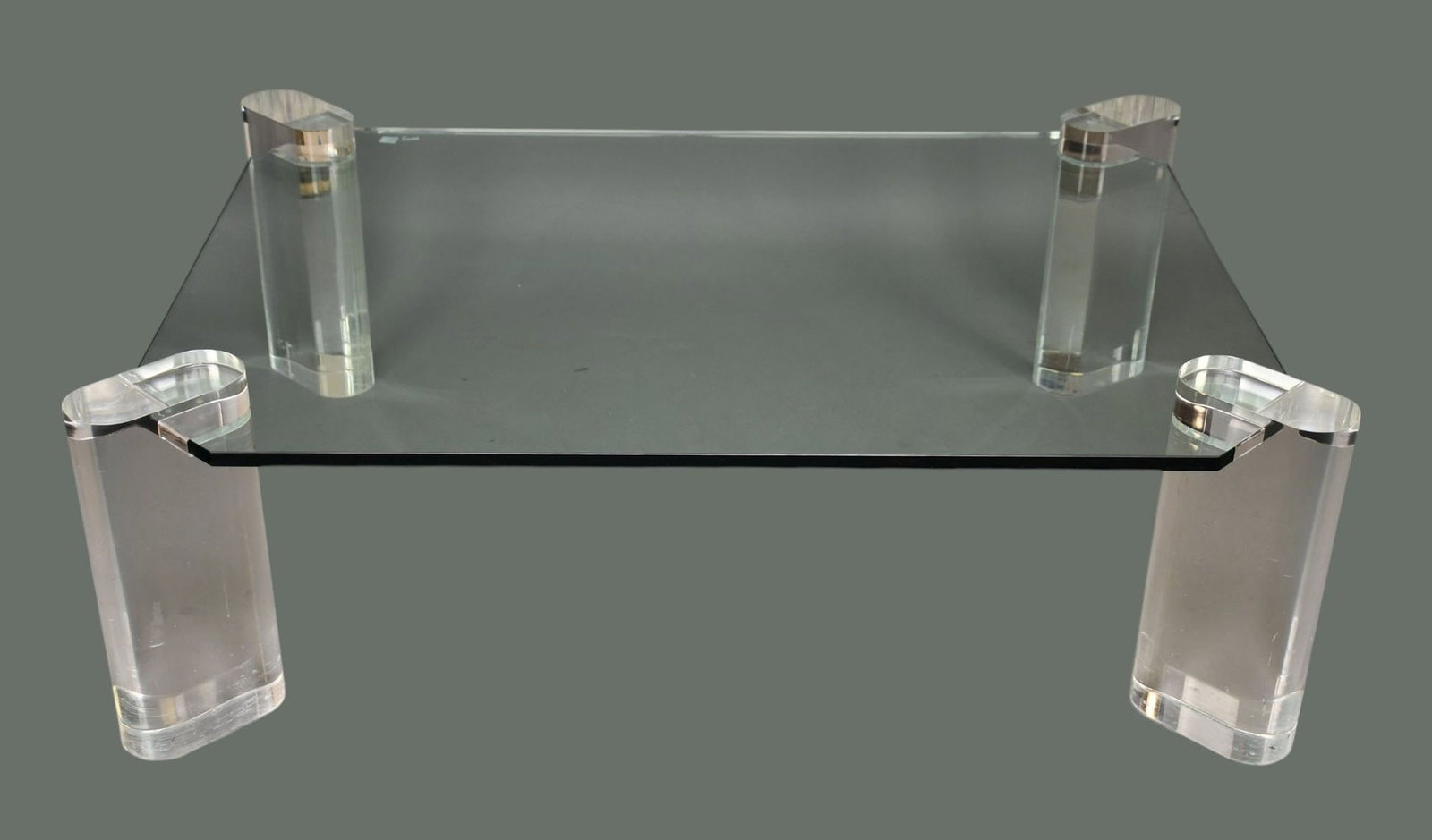 Coffee Table, 4 Lucite Legs (18"h) with Glass Top, 54"w x 40"d: Coffee Table, 4 Lucite Legs (18"h) with Glass Top, 54"w x 40"d
