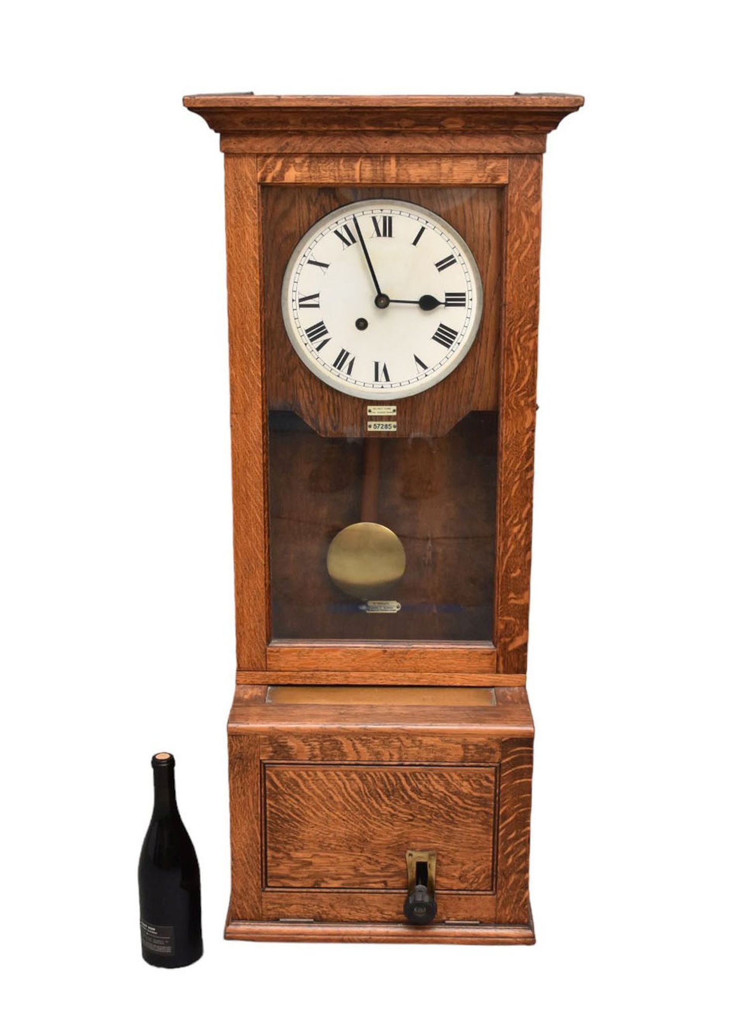 Vintage Oak Railroad Clock, Oak Cased Time Recorder wall clock, 46L x 19w x 11 1/2: Vintage Oak Railroad Clock, Oak Cased Time Recorder wall clock, 46L x 19w x 11 1/2