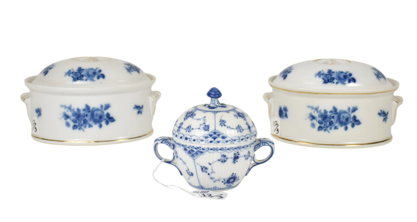 Copenhagen Blue & White Covered Sugar Bowl AND 2 Covered Blue & White Casserole Dishes, Made in: Copenhagen Blue & White Covered Sugar Bowl AND 2 Covered Blue & White Casserole Dishes, Made in France