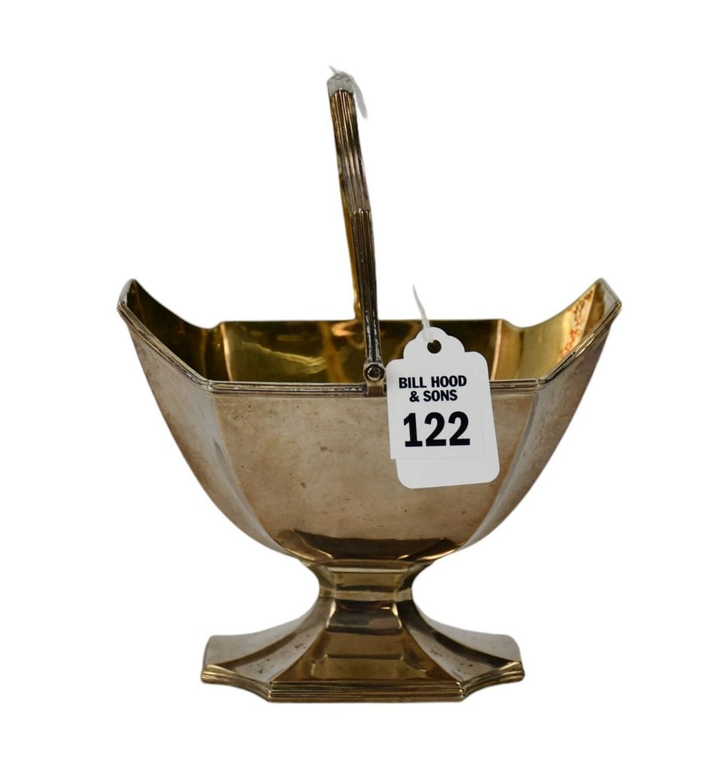 George III Sterling Silver Sugar Basket with Gilt Interior, Circa 1832-33, With swing handle,: George III Sterling Silver Sugar Basket with Gilt Interior, Circa 1832-33, With swing handle, Hallmark: Lion Passant, Crowned Leopard Head, Duty mark, Date letter: “r” Makers Marks: “M.P.&rd