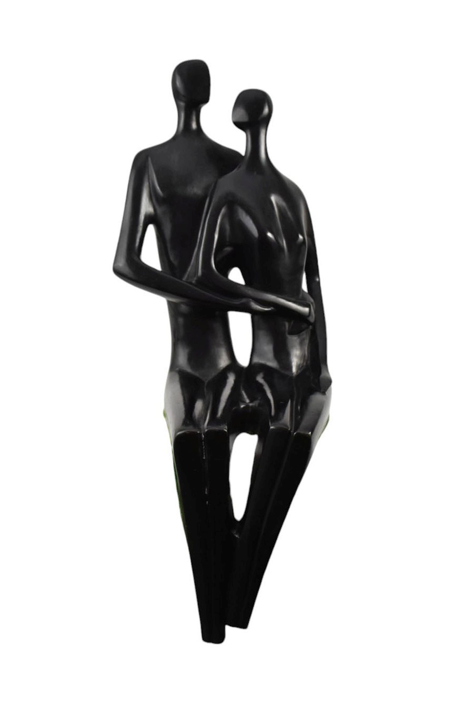 Jose Almanzor (Mexican, 1962-2015) Bronze Couple Sitting - A black and verdigris patinated bronze: Jose Almanzor (Mexican, 1962-2015) Bronze Couple Sitting - A black and verdigris patinated bronze sculpture depicting a man and woman sitting. Sculpted to be displayed on an edge. Signed "Alamanzor" w