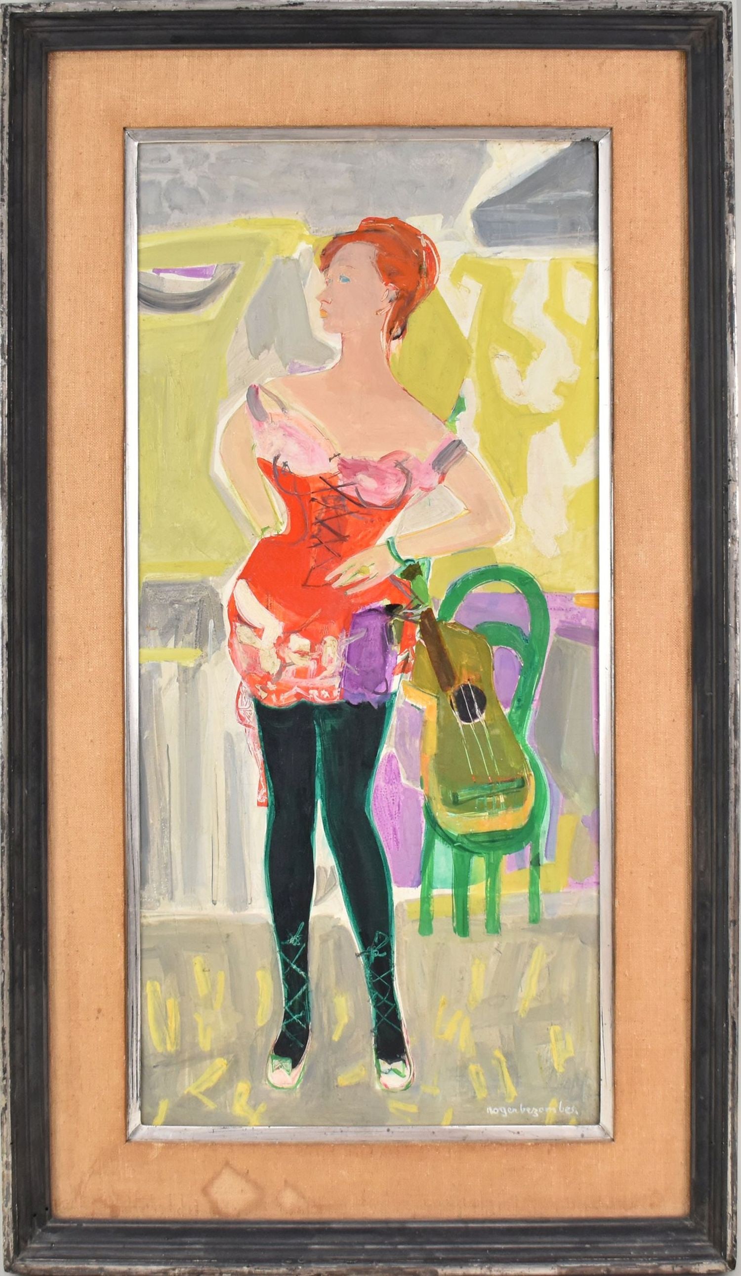 Roger Bezombes (France 1913 - 1994) oil on board, "Figure de Ballet" painting size 29-1/2" x 14": Roger Bezombes (France 1913 - 1994) oil on board, "Figure de Ballet" painting size 29-1/2" x 14"