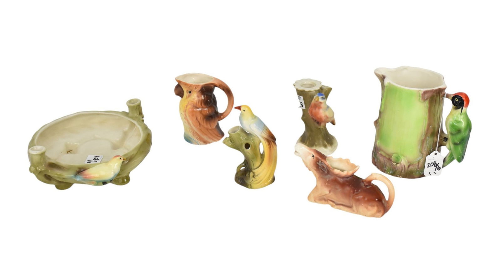 6 Pcs. Mid-Century Czech Porcelain Figural Tableware's, Pitchers, Bowls, Creamers and Bud Vases: 6 Pcs. Mid-Century Czech Porcelain Figural Tableware's, Pitchers, Bowls, Creamers and Bud Vases (pitcher 6 1/4"h)