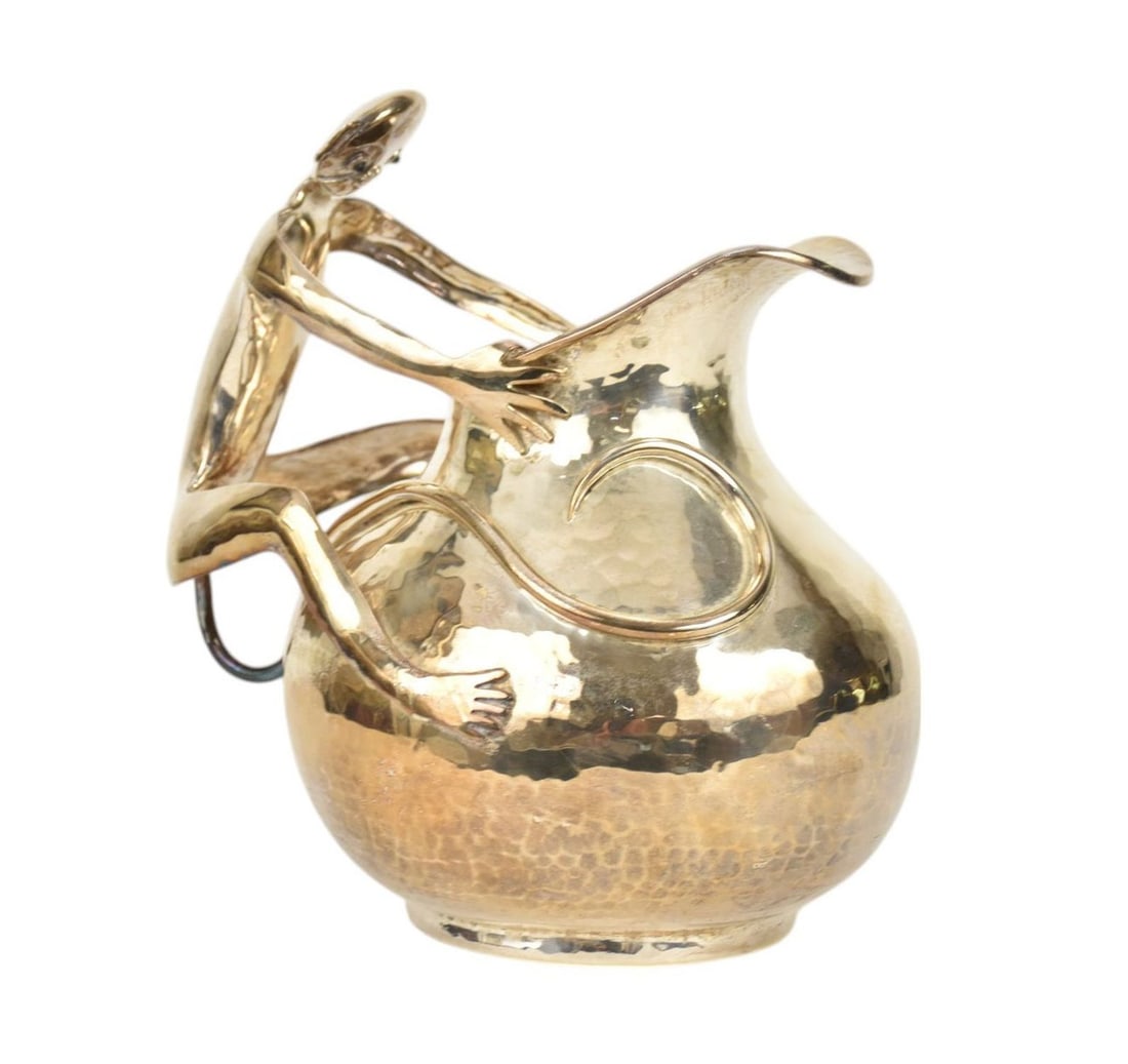 Los Castillo Mexico Silverplate Pitcher with Monkey Handle. 10"h x 10"w: Los Castillo Mexico Silverplate Pitcher with Monkey Handle. 10"h x 10"w