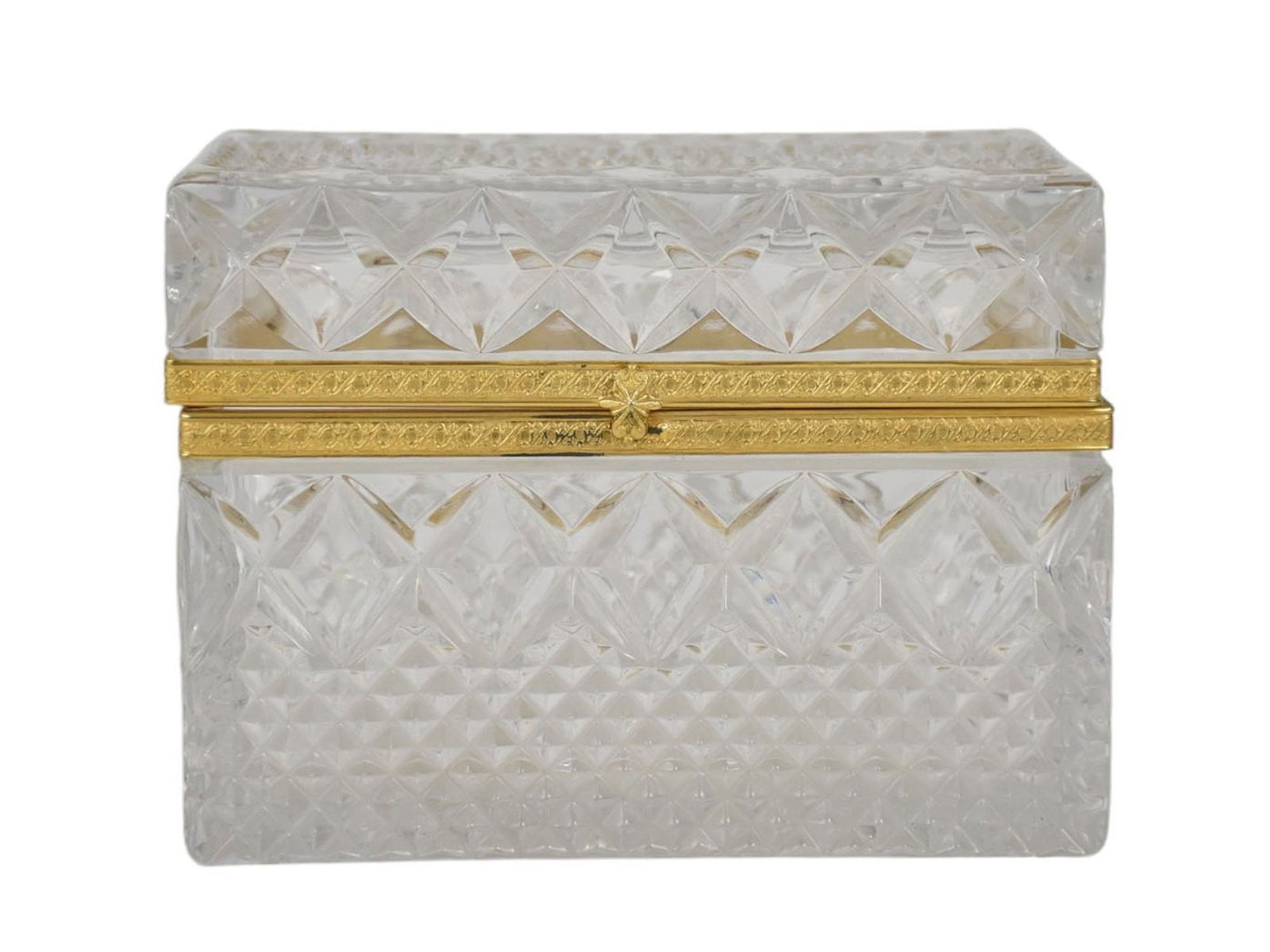 Crystal Jewel Casket with Gilt Bronze Fittings, 5"h x 6 1/2"w x 4 1/2"d (loose hinge): Crystal Jewel Casket with Gilt Bronze Fittings, 5"h x 6 1/2"w x 4 1/2"d (loose hinge)