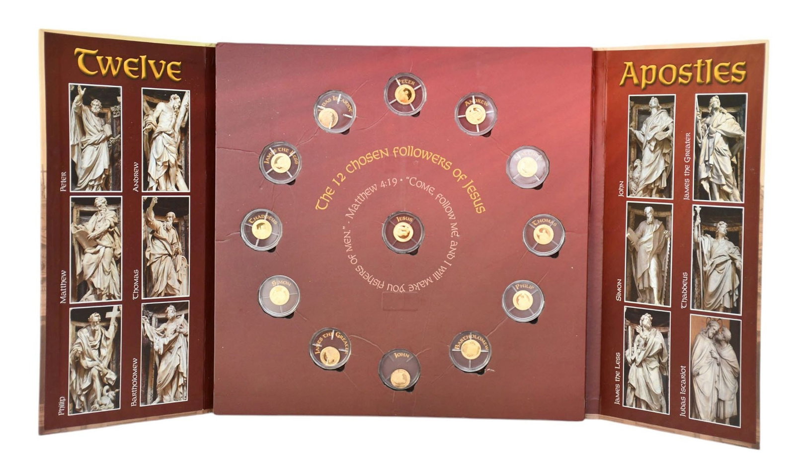 Jesus Surrounded by 12 Apostles Commemorative Gold Coin. 0.5 grams each, 11mm: Jesus Surrounded by 12 Apostles Commemorative Gold Coin. 0.5 grams each, 11mm
