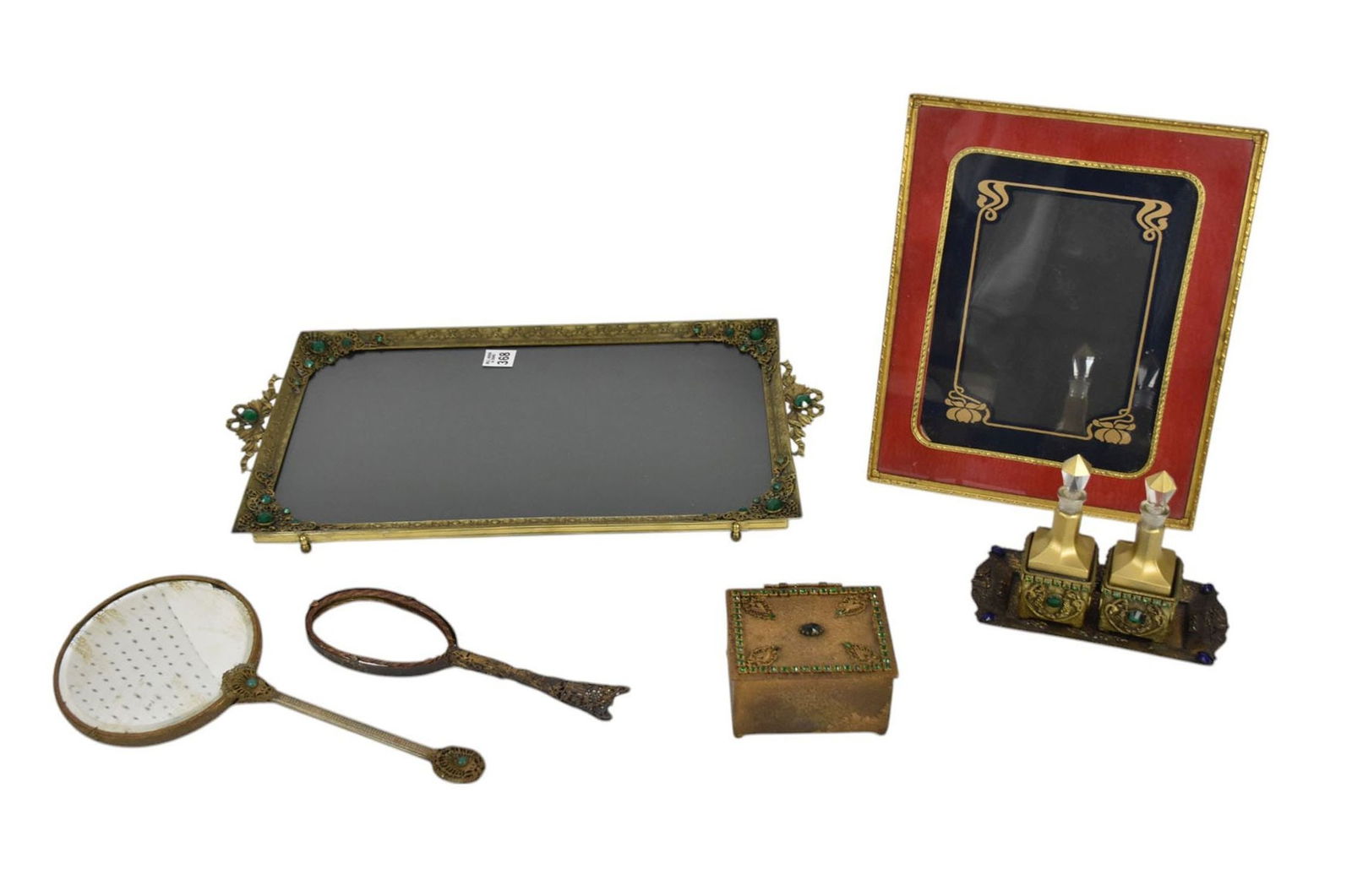 Vintage Jeweled Dresser/Vanity Tray, Box, Frame, Perfumes and Hand Mirrors: Vintage Jeweled Dresser/Vanity Tray, Box, Frame, Perfumes and Hand Mirrors