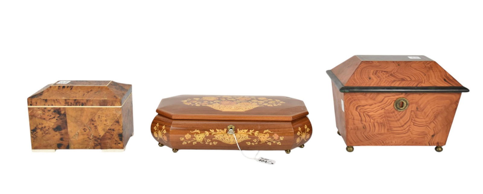 2 Reproduction Tea Caddies and Italian Inlay Music Box (not working): 2 Reproduction Tea Caddies and Italian Inlay Music Box (not working)