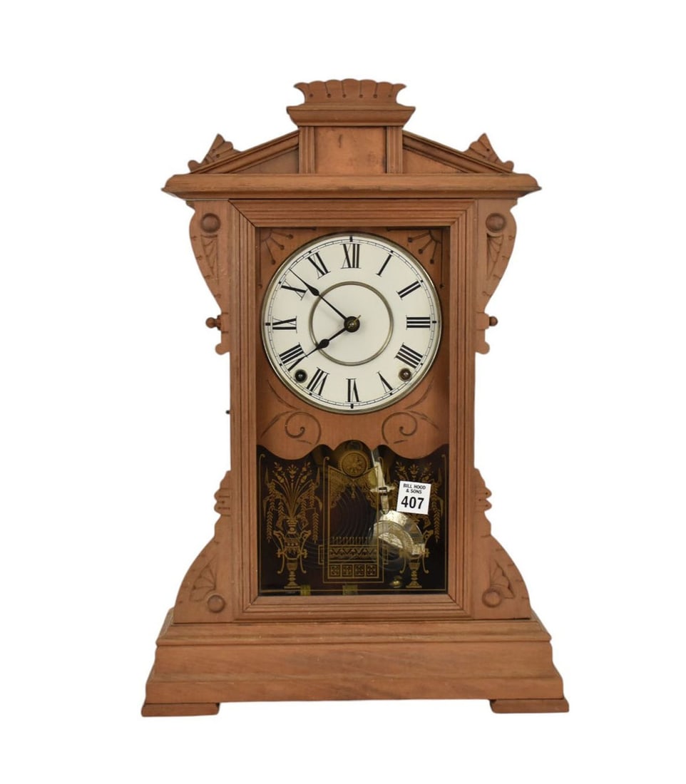American Mantle Clock, Gingerbread Style, 21"h x 13"w x 4"d: American Mantle Clock, Gingerbread Style, 21"h x 13"w x 4"d