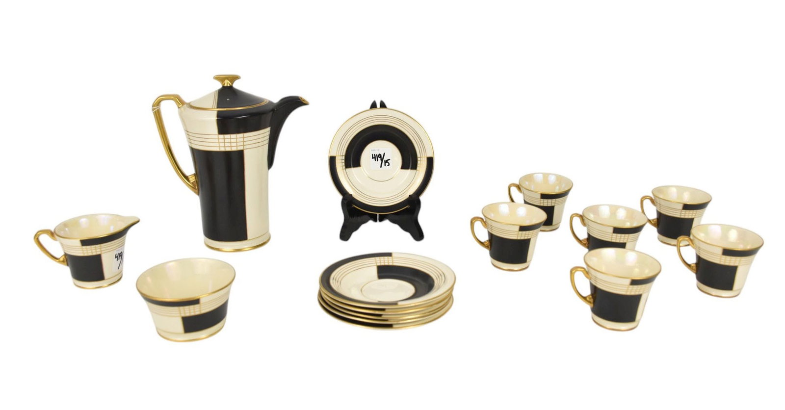 15pc. Deco Porcelain Demi Tasse Fielding Crown Devon Tea Set: 15pc. Deco Porcelain Demi Tasse Fielding Crown Devon Tea Set