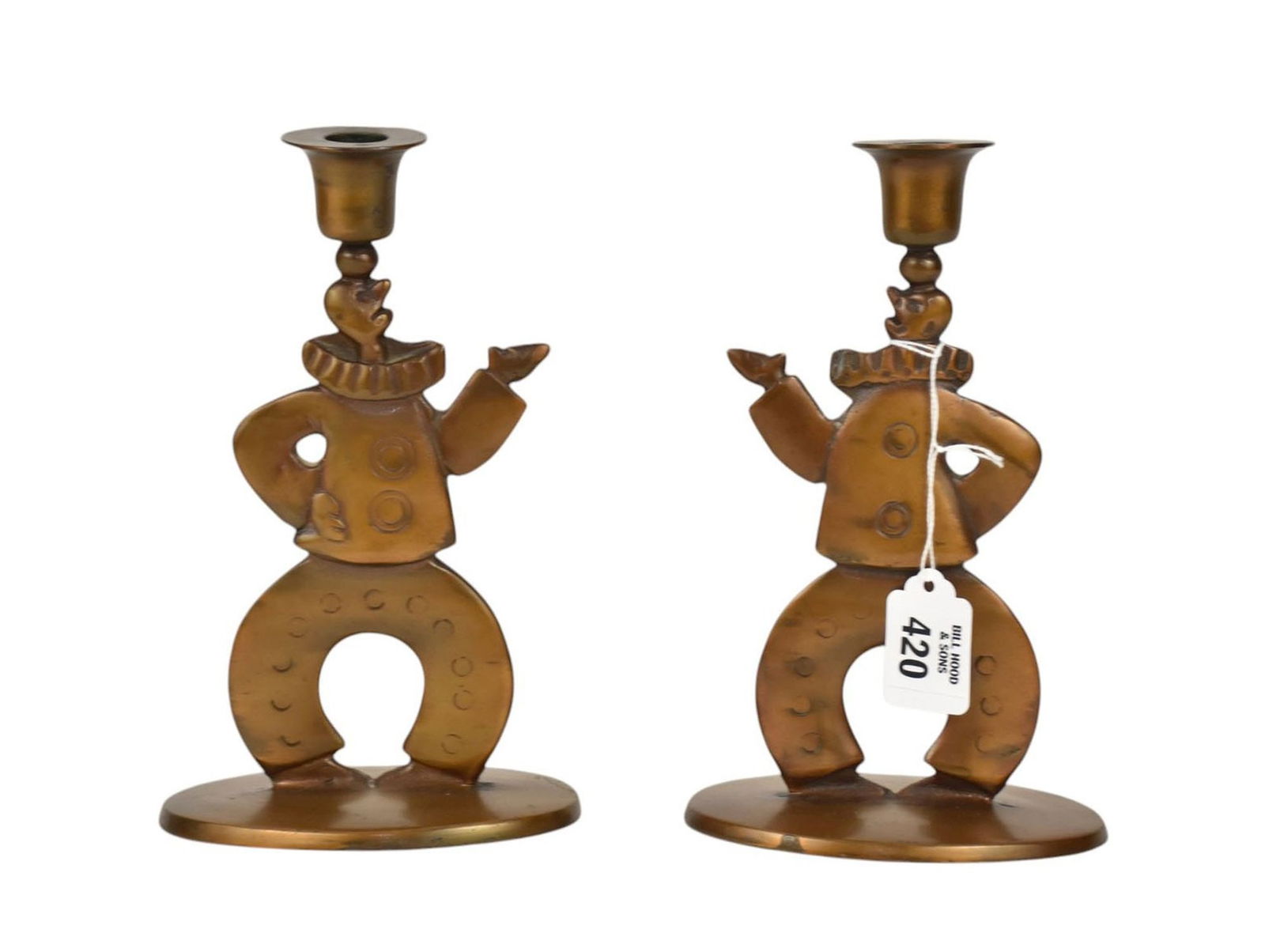 Vintage Art Deco Bronze Figural Clown Candlesticks, 8 1/2"h: Vintage Art Deco Bronze Figural Clown Candlesticks, 8 1/2"h
