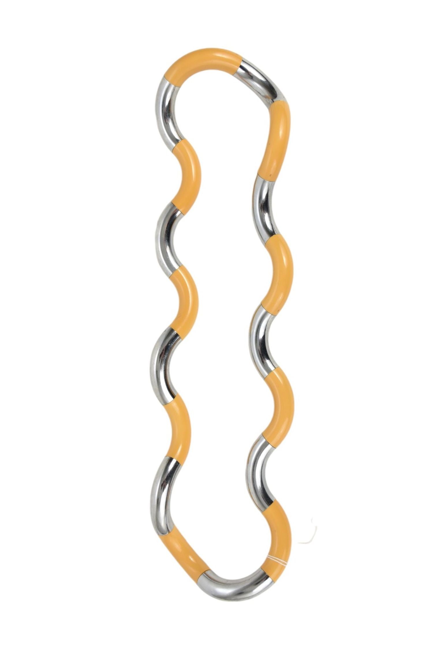 Original 1982 Richard X Zawitz Tangle Sculpture - With alternating bands of chromed and beige: Original 1982 Richard X Zawitz Tangle Sculpture - With alternating bands of chromed and beige plastic. With foil decal. Approx. 19 1/4" L.