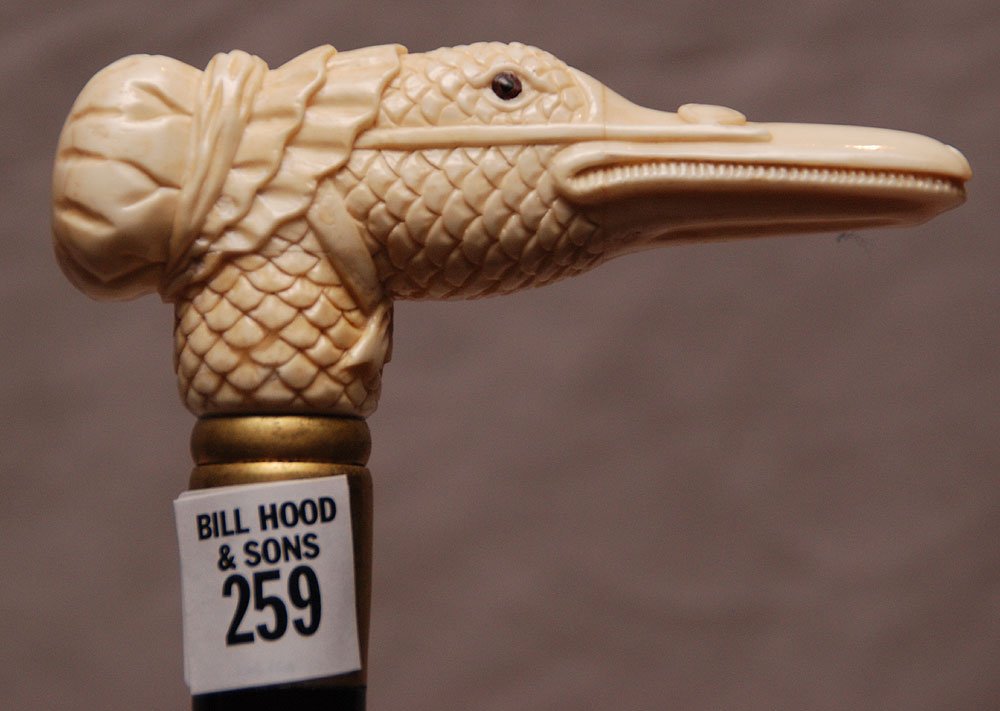 Marine ivory mother goose handle walking stick, 36: Marine ivory mother goose handle walking stick, 36"L