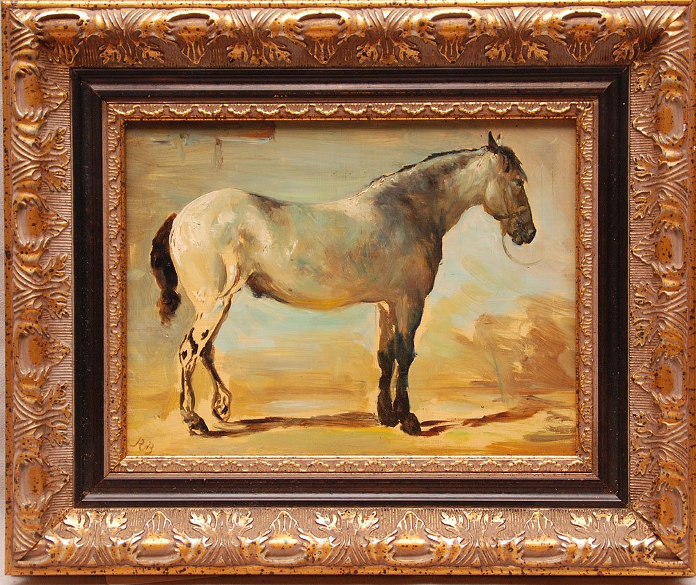European School oil on panel Horse Portrait, signe: European School oil on panel Horse Portrait, signed/monogrammed RB, 7" x 9-1/4"