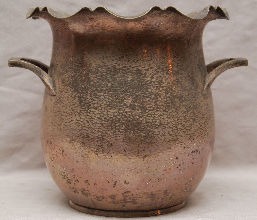 Champagne cooler, German "800" silver double-handl: Champagne cooler, German "800" silver double-handled with crimped edge, 41.2oz, 9"h x 9"dia