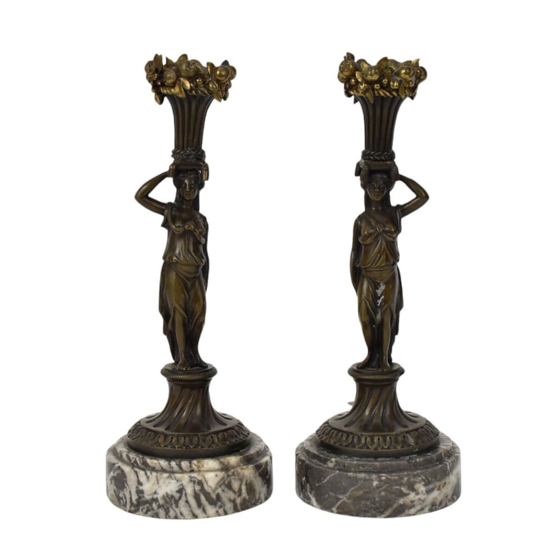 A Pair of French Neoclassical Figural Candlesticks, C 19th Century - Each with a classical maiden (1 of 7)