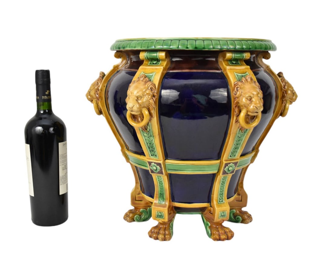 Minton Majolica Lion Head Footed Jardiniere, C. Late 19th Century -  English. Large Minton Majolica (1 of 7)