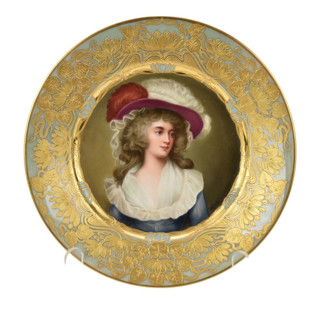 Vienna Style Porcelain Art Nouveau Portrait Plate, C. 1900 - Finely painted with a beauty in 18th (1 of 7)