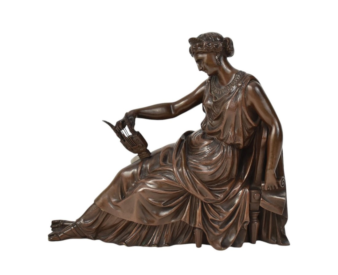 A Continental Bronze Classical Female Figure With Lyre, C. 19th century - A patinated bronze figure (1 of 6)
