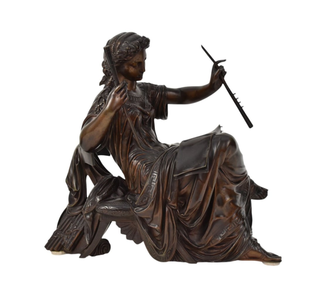 A French Bronze Figure of the Muse Euterpe, C. 19th Century - A patinated bronze figure of a (1 of 6)