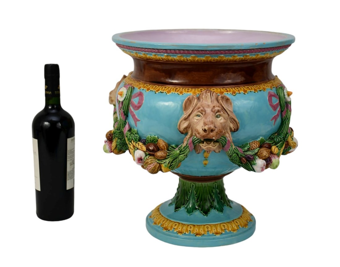 Minton Majolica Turquoise Ground Jardiniere, Date Cypher For 1874, Impressed Uppercase Mark, Model: Minton Majolica Turquoise Ground Jardiniere, Date Cypher For 1874, Impressed Uppercase Mark, Model No. 1429 & Various Cyphers, Provenance: Sold Christie's New York, Sale No. 1716, Oct. 24, 2006, Lot #