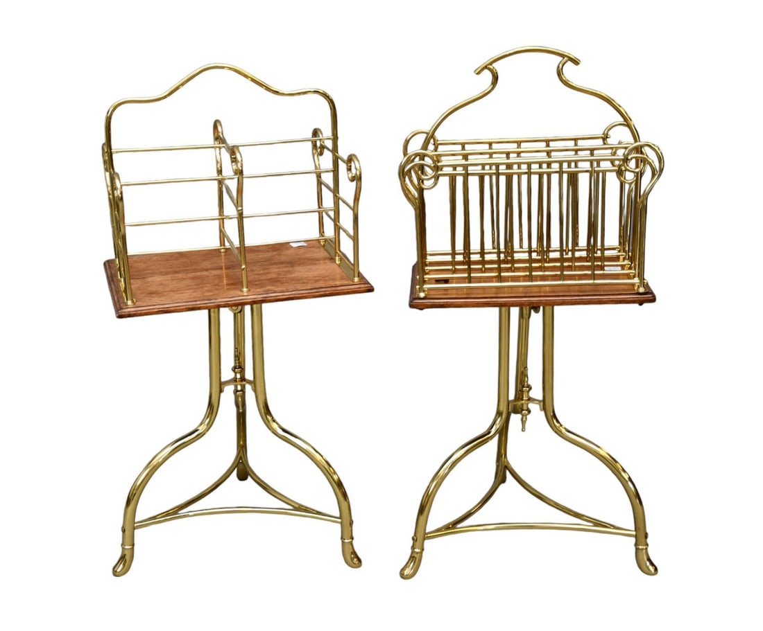 2 Brass Framed Revolving Book Cases, 32"h x 15"w (1 of 4)