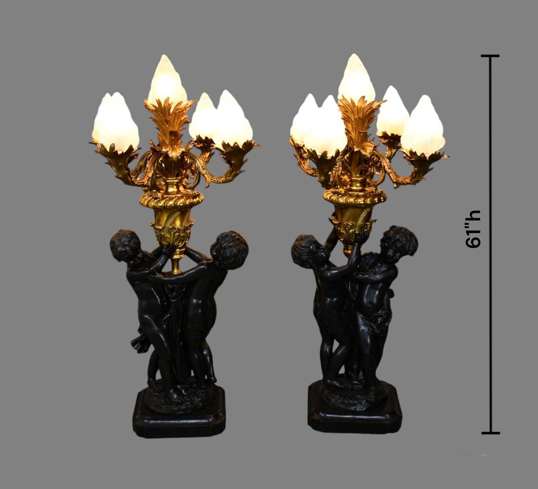 Monumental Ormolu Patinated Bronze Figural 5 Light Torchere, 61"h x 22"w x 27"d (1 of 9)