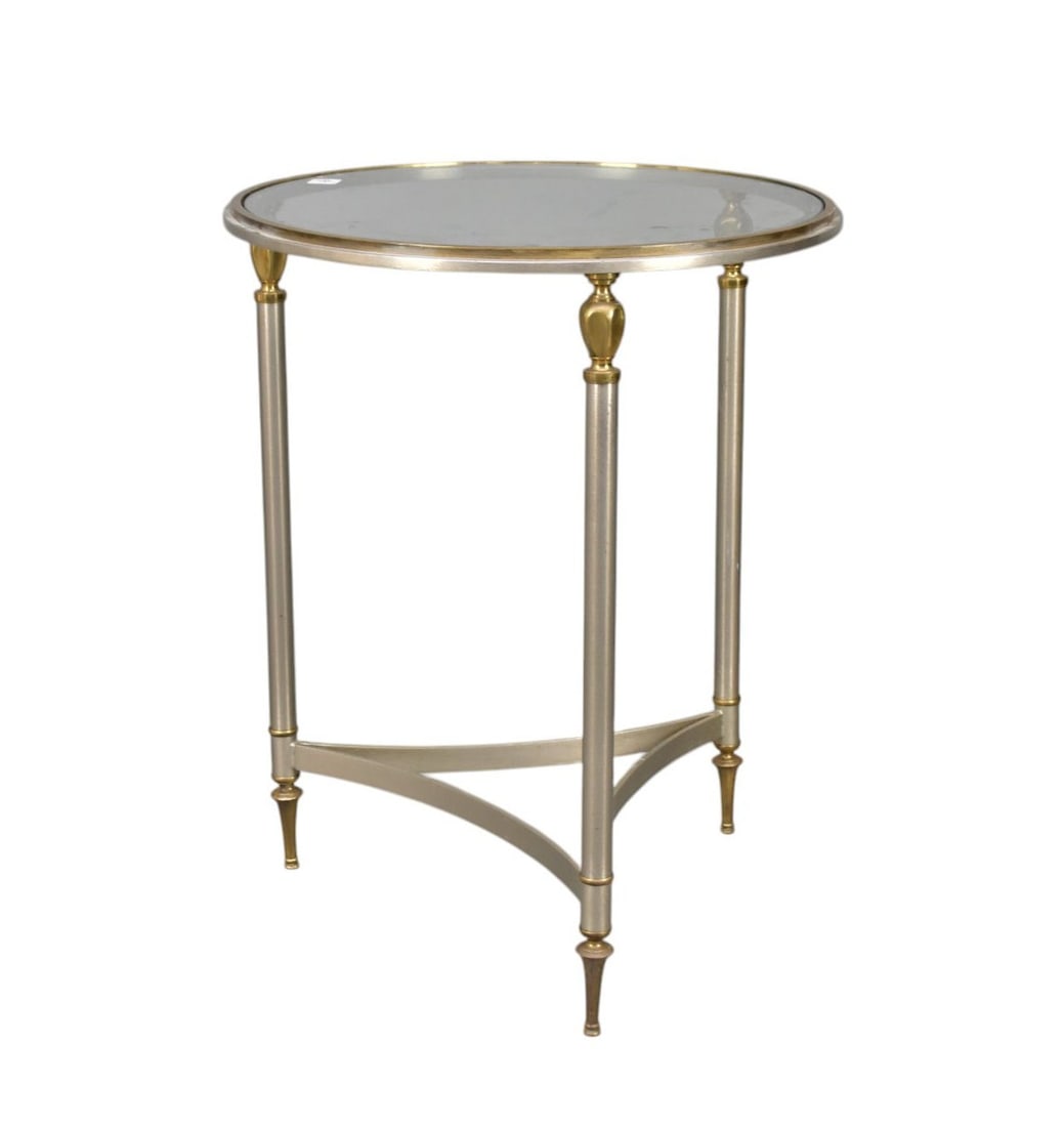 Chrome, Glass and Brass Occasional Table, 26"h x 20"d (1 of 5)