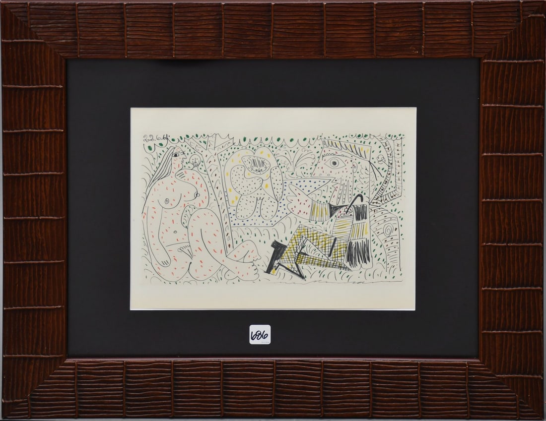 Picasso colored lithograph, abstract, sight size 13 1/2" x 10 1/2", overall 21 1/2" x 25 1/2" (1 of 7)